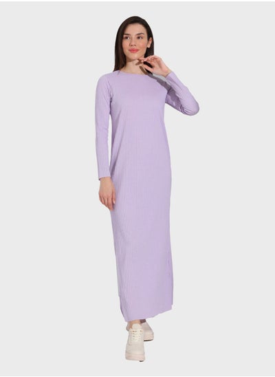 Buy Ribbed Crew Neck Dress in UAE