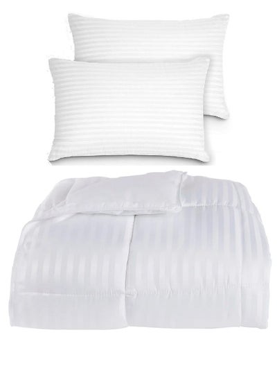 Buy Microfiber King Size Soft Stripe Duvet White High Quality 240x260cm With 2 Pieces Pillow in UAE