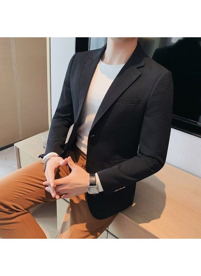 اشتري Mens Casual Slim Fit Blazer with Fashion Waffle TextureBlack Black في السعودية