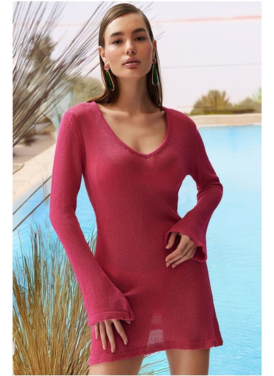 Buy Pink Fitted Mini Knitted Knitwear Look Beach Dress TBESS24EL00087 in Egypt