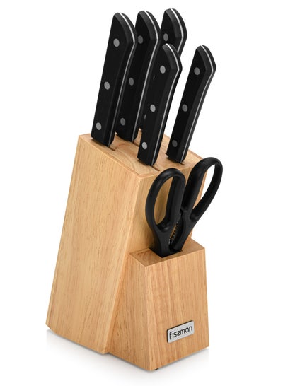 Buy Fissman 7-Piece Knife Set Kanematsu with Wooden Block in UAE