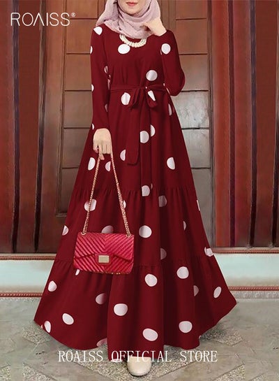 Women Polka Dot Frock with Belt, Round Neck Long Sleeve A-Line Dress, Stylish Elegant Maxi Dress for Ladies, Perfect for Daily Wear and Outdoor Activities price in Saudi Arabia | Noon Saudi Women Polka Dot Frock with Belt, Round Neck Long Sleeve A-Line Dress, Stylish Elegant Maxi Dress for Ladies, Perfect for Daily Wear and Outdoor Activities price in Saudi Arabia | Noon Saudi