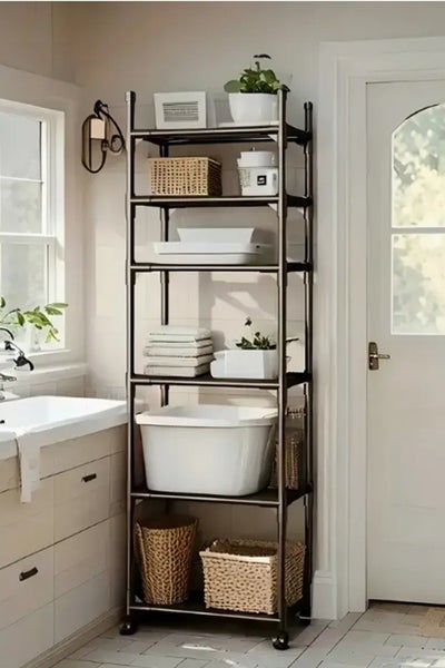 6-Tier Metal Storage Shelf Organizer Narrow & Tall Free-Standing Space ...