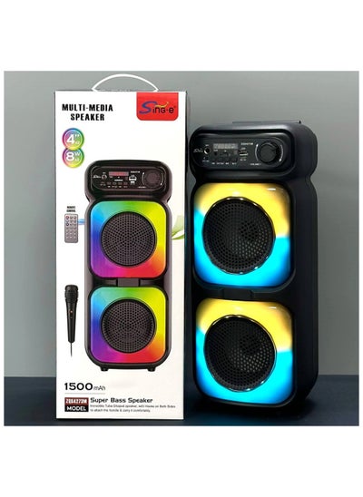 Buy Dual 4 Inches portable Bluetooth Speaker Wireless Column Big Power Stereo Subwoofer Bass Party Speakers with Microphone Family Karaoke in Saudi Arabia