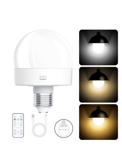 اشتري Rechargeable Battery Operated Light Bulbs, 300LM E26 Screw in (Magnetic Detachable) Light Bulb for Lamps with Remote Control Dimmable＆Timer, Wireless Puck Emergency Lamp for Non-Hardwired Wall Sconce في الامارات