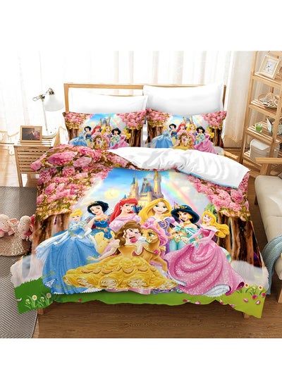 اشتري Cartoon Disney Princess pattern bedding three-piece set of soft microfiber polyester sheets including cover and two pillowcases (size 150cmX200cm) في السعودية