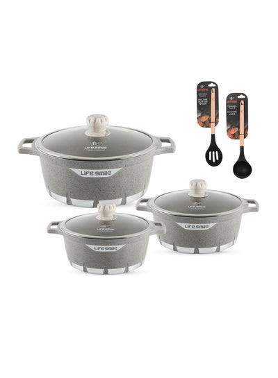 Buy Cookware Set 8 pieces - Pots set Oven Safe, Granite Non Stick Coating 100% PFOA FREE, Die Cast aluminum Cooking Set include Casseroles And Silicone Utensils|16/20/24CM| in UAE