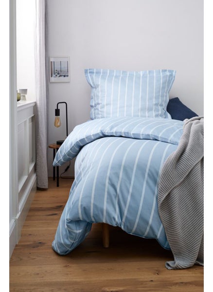 اشتري 2 Piece Stripe Duvet Cover and Pillow Case Set, Light Blue/White في الامارات