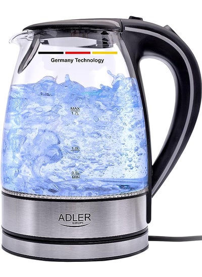 Buy technology ADLER Glass Kettle 2200W 1.7 L BPA Free Blue LED Indicator - safety empty shut off - nano technology fillter in UAE