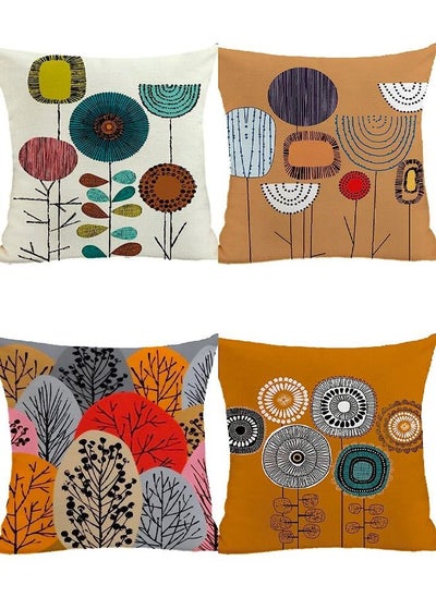 Buy 4 Pack Cushion Covers, Bohemian Style Colourful Flowers Pattern Decorative Throw Pillow Covers for Couch Bedroom Outdoor Home Office Car Decor 45x45cm in UAE