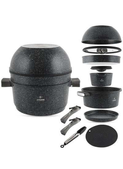 Buy Minimalist Non-Stick Cookware Set – Ultimate 13-Piece Stackable Cooking Set – Induction Cookware Includes Soup Pot, Wok, Saucepan, Crepe Pan, Skillet, Tong & Accessories – Space Saver & Oven Safe in UAE