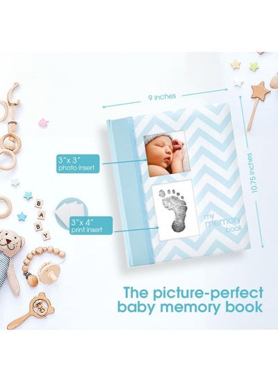 اشتري Pearhead First 5 Years Chevron Baby Memory Book With Clean-Touch Baby Safe Ink Pad To Make Baby'S Hand Or Footprint Included, Blue في الامارات