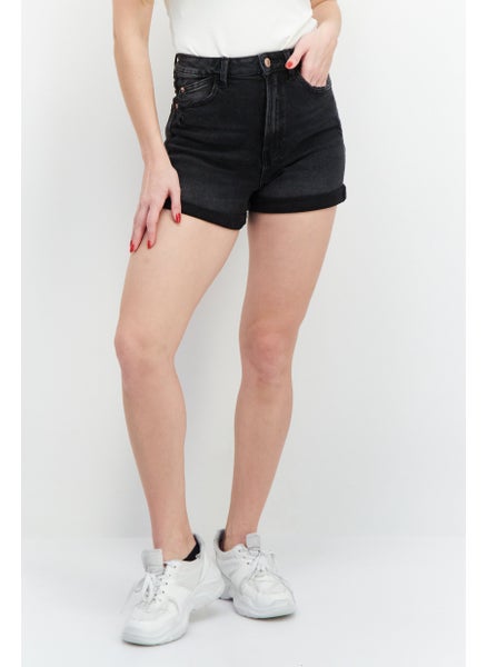 Buy Women Regular Fit Denim Short, Wash Black in UAE