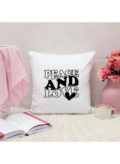 Buy Peace and Love Quotes Personalized Pillow, 40x40cm Decorative Throw Pillow by Spoil Your Wall in UAE
