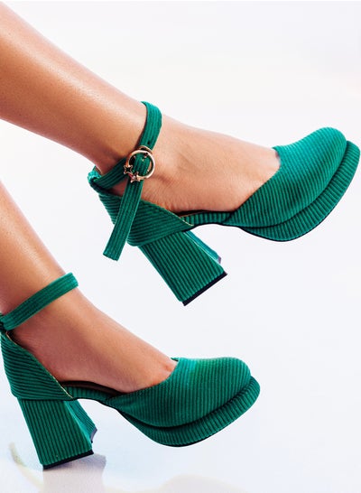 Buy Sandal Heels Cloth Plush H-9 - Green in Egypt