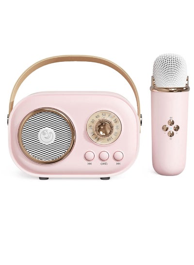 اشتري Mini Karaoke Machine with Wireless Microphone Set, Portable Bluetooth Karaoke Speaker, Retro Handheld Style Bluetooth Speaker for Kids and Adults for Family Party Singing Party Birthday (Pink) في الامارات