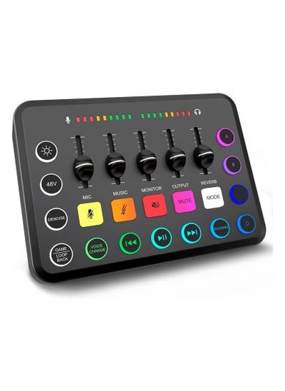 اشتري Gaming Audio Mixer, Streaming RGB PC Mixer with XLR Microphone Interface, Individual Control Volume Fader/Mute Button/48V Phantom Power for Podcast/Recording/Vocal/Game Voice, PC, Guitar, F11 في الامارات