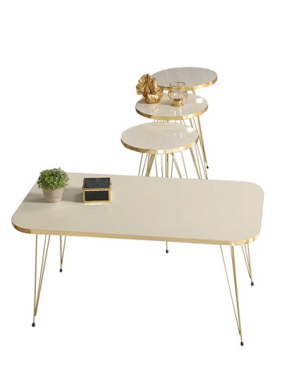 Buy Serving Tables Set Of 4 Pieces To Serve Coffee And Tea And Add Elegance And Distinction To Your Home - Beige/Gold in Saudi Arabia