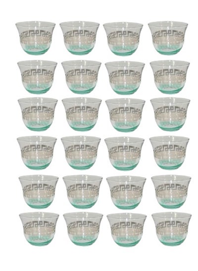 Buy 24-Piece Glass Turkey Cawa Cup Set Blue/Clear in Saudi Arabia