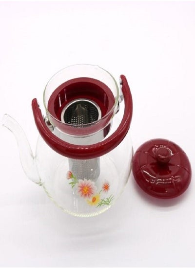 Buy Floral Designed Teapot With Strainer Teapot Stove Top Glass Tea Kettle in UAE