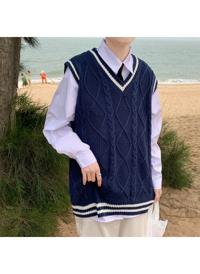 Buy Casual V-Neck Knitted Sweater Vest Mens Autumn Navy blue in UAE