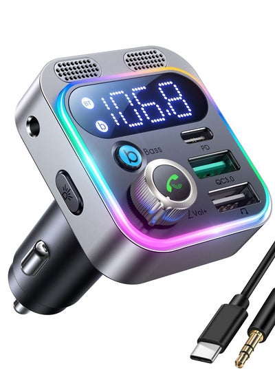 Buy Car Wireless Radio Adapter Bluetooth 5.3 FM Transmitter PD 30W QC3.0 in UAE