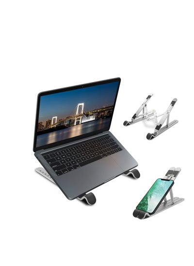 اشتري Portable Laptop Stand, SYOSI Ergonomic 7-Angle Adjustable Aluminum Alloy Foldable Laptop Stand, Compatible with 10-15.6 Inch Laptop, Tablet, Notebook, Computer, Mobile Phones (Silver) في الامارات