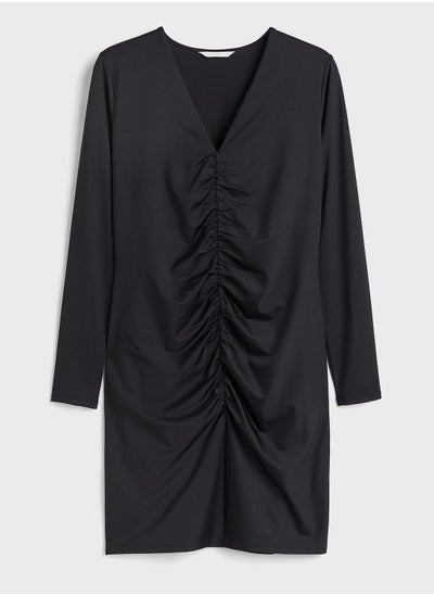 Buy Ruched V-Neck Dress in Saudi Arabia