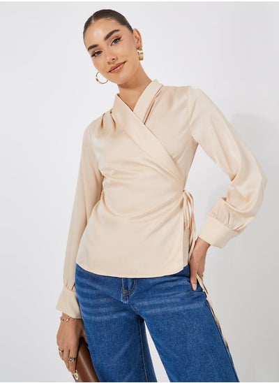 اشتري Solid Wrap Top with Full Length Cuffed Sleeve في السعودية