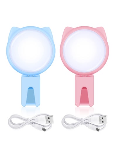 Buy Selfie Ring Light Selfie Clip on Ring Light Mini Rechargeable 9 Level Adjustable Brightness Ring Light Portable Clip on Selfie Fill Light for Phone Laptop Video Photography Girl Makes up (Pink, Blue) in UAE