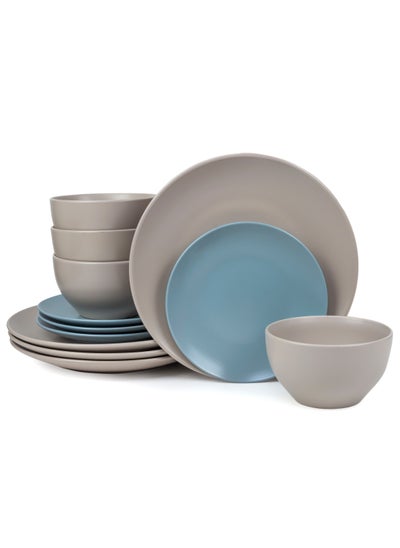 Buy Jaspe 12-Pieces Stoneware Dinnerware Set, Dinner Set, Kitchen Dinnerware Ceramic Crockery Set, Dinner Service Set for 4, 26cm Dinner Plate, Side Plate, Cereal Bowl, Sg Glaze color in UAE