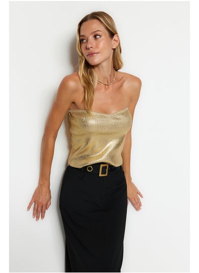 Buy Gold Leaf Strapless Collar Blouse TWOAW24BZ00340 in Egypt