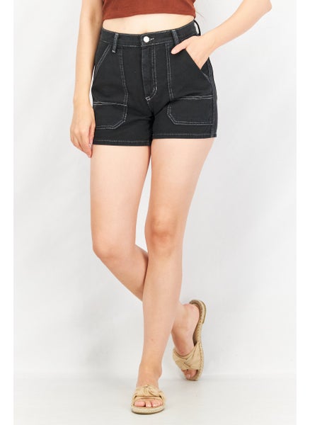 اشتري Women High Waist Solid Denim Short, Black في السعودية