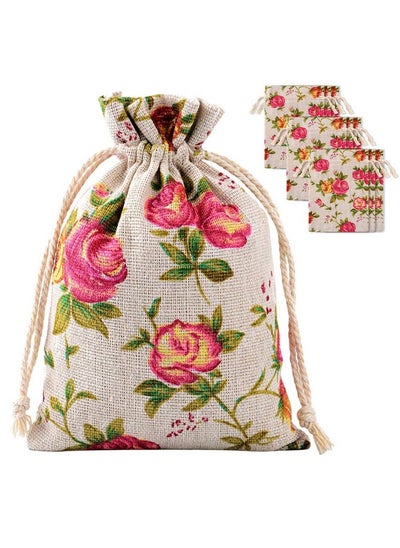 Buy 30 Pieces Small Size Rose Drawstring Bags Burlap Flower Pouch Bags Linen Gift Bags Jewelry Pouches For Wedding Diy Craft Party (3.9 X 5.3 Inch) in Saudi Arabia