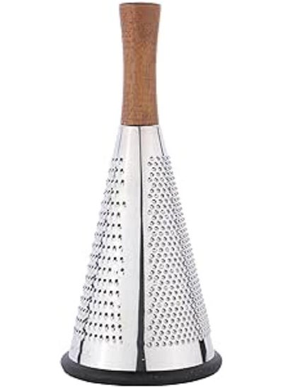 Buy Cone Cheese Grater With Handle - Stainless Steel Grater Triple Function Wood Handle Shredder Non-Slip Rubber Bottom Hand Held Multifunction Vegetables Cheese Grater With Container 4-Size (L Size: 27Cm in Egypt