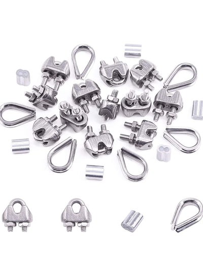 اشتري Wire Rope Accessory Set, 24pcs 304 Stainless Steel Cable Clamp Silver M2 Clip Clamp, Thimble, 2mm Aluminum Crimping Loop, for 1/8 inch في الامارات