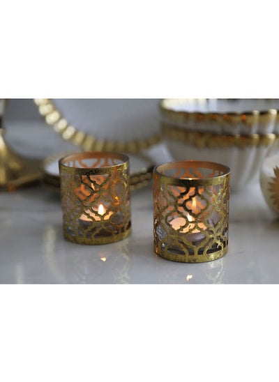 اشتري Marrakech 2-Piece Cutwork Votive Holder 8x8x8Cm Gold/Clear في الامارات