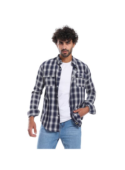 Buy Classic Collar Plaids Buttoned Shirt - Navy Blue & Grey in Egypt