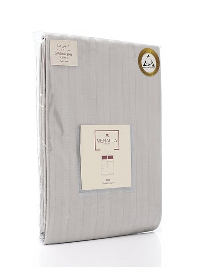 اشتري MEHALLA Pillow Case Set - Satin Stripe 1cm - 2PC Light Grey في مصر