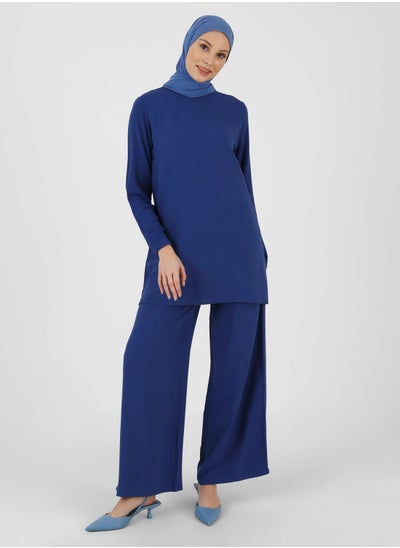 Buy Crew Neck Top & Flared High Waist Pants Set in UAE