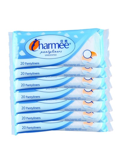 Buy Charmee Pantyliners Unscented with Extra Protection and Comfortable Dry Soft Cover (Each Pack 20 Pantyliners) (7) in UAE