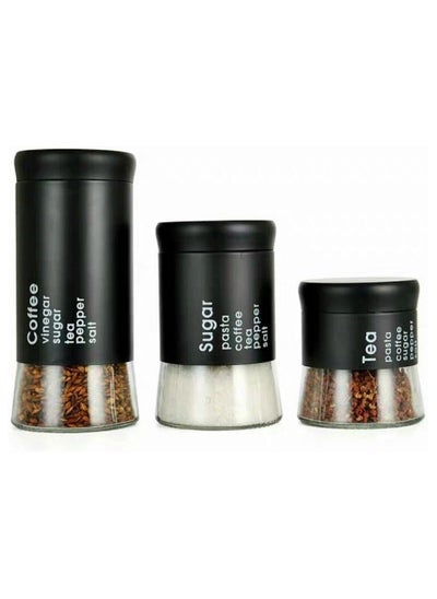 Buy Glass and Metal Spice Jars Containers Set 3 Pieces Different Sizes in Egypt