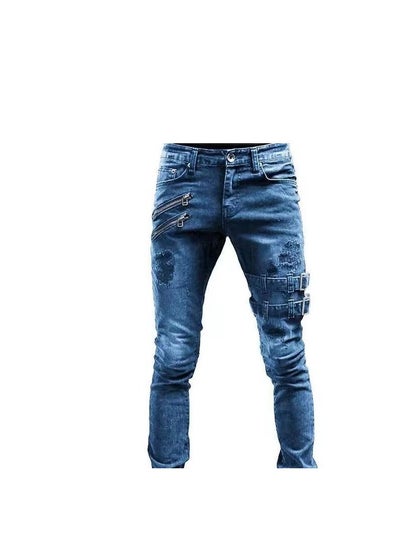 اشتري New Motorcycle Personality Trend Stretch Small Foot Jeans في الامارات