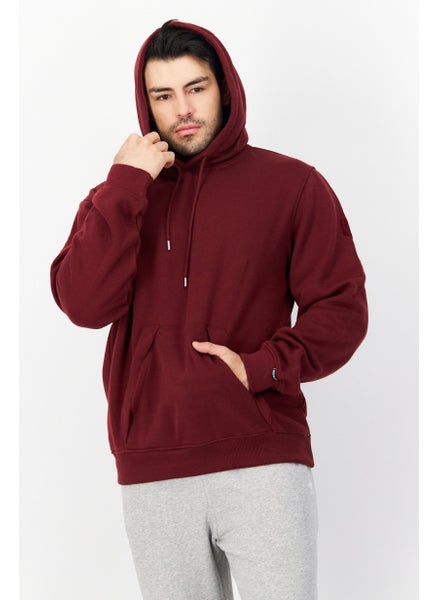 Buy Men Long Sleeve Plain Fleece Hooded Sweatshirt, Maroon in Saudi Arabia