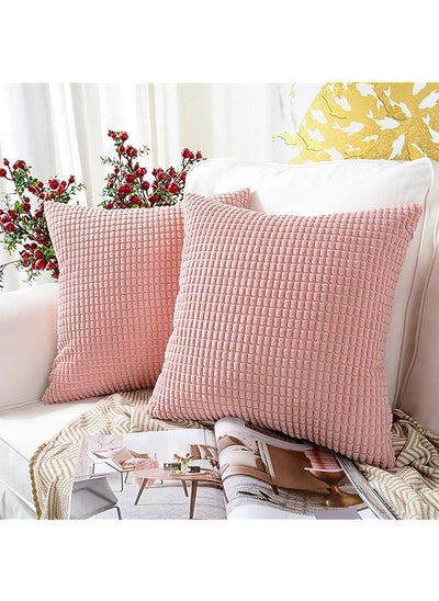 Buy Pack of 2, Corduroy Soft Decorative Square Throw Pillow Cover Cushion Covers Pillowcase, Home Decor Decorations for Sofa Couch Bed Chair 12x20 Inch/30x50 cm (Granules Soft Pink) in UAE