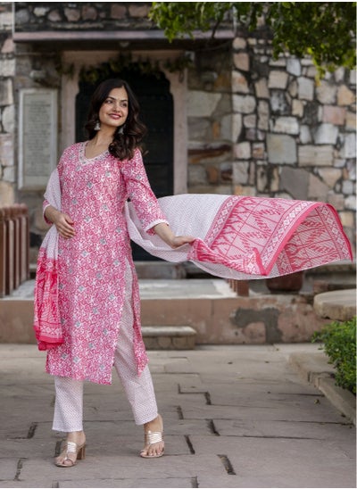 Buy Cotton Fabric Batik Print Women Kurta Set with Dupatta an Ethnic Wear for Women in UAE