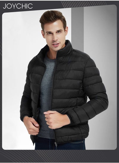 Buy Men Down Jackets & Coats Lightweight Light Full Zip Up Puffy Puff Bubble Insulated Winter Warm Hooded Coat Outdoor Travel Slim Fit Puffer Jacket Black in Saudi Arabia