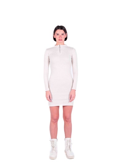 Buy RIBBED DRESS WITH HALF ZIPPER MID THIGH in Egypt