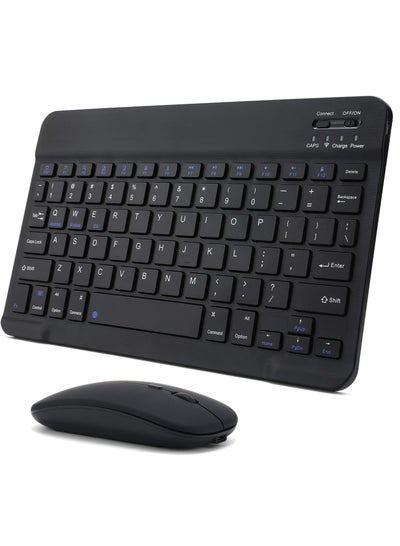 Buy Rechargeable Bluetooth Keyboard & Mouse Combo Ultra-Slim Portable, Set for Android Windows Tablet Cell Phone iPhone iPad Pro Air Mini, iPad OS/iOS 13 and above. (BLACK) in UAE