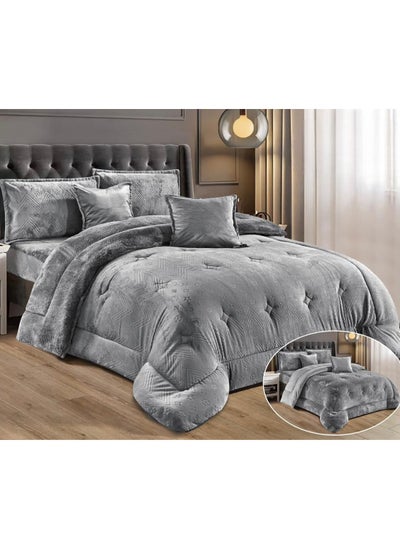 Buy Comforter set from hours with a sophisticated pattern and two sides of winter velvet 6 piecesking size in Saudi Arabia